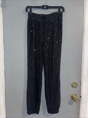 Black Sequin Jogger Pants - Women's Sparkle Track Pants